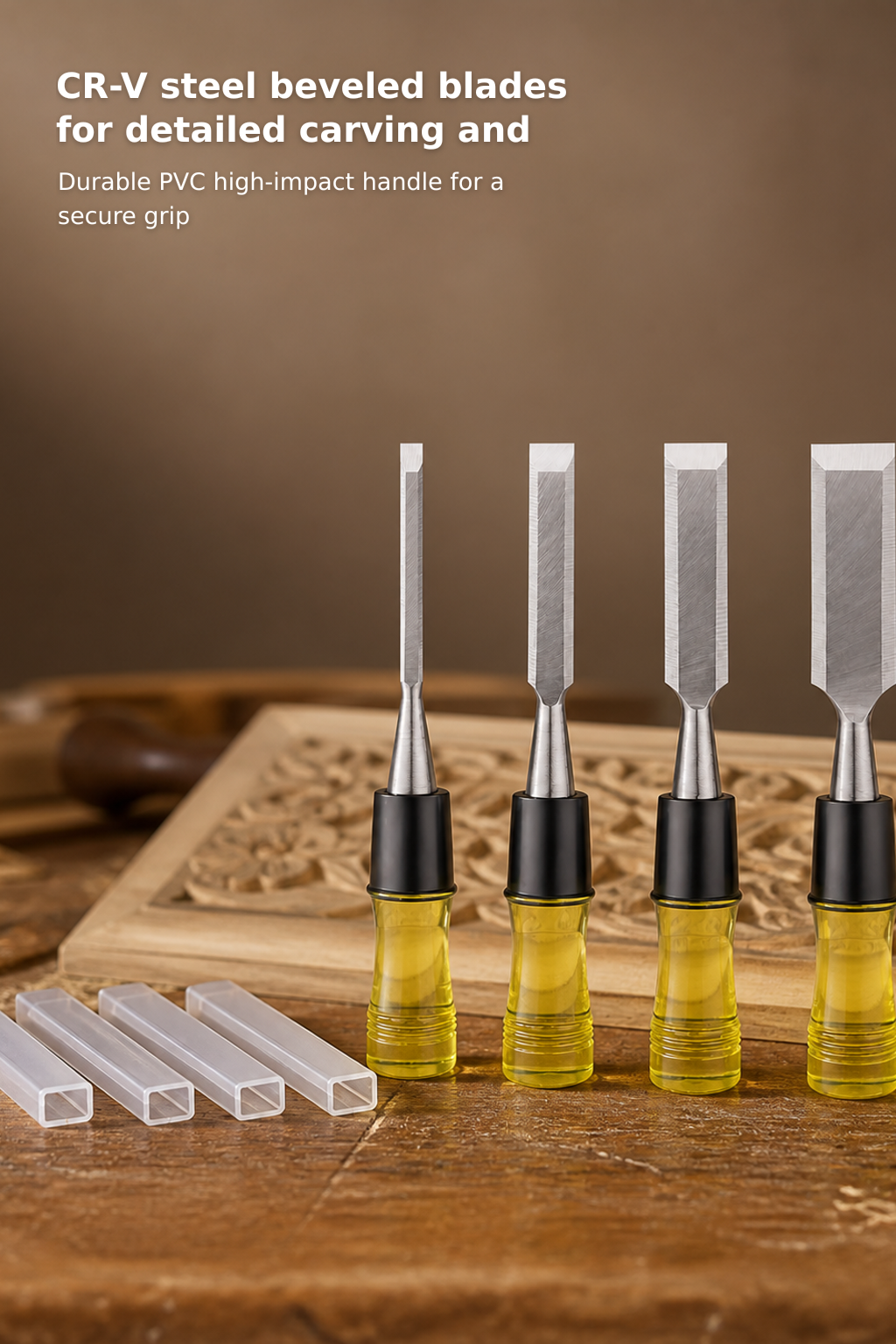 CR-V Steel Bevel-Edge Chisel Set with Safety Caps