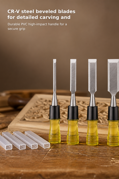 CR-V Steel Bevel-Edge Chisel Set with Safety Caps