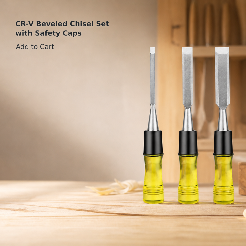 CR-V Steel Bevel-Edge Chisel Set with Safety Caps