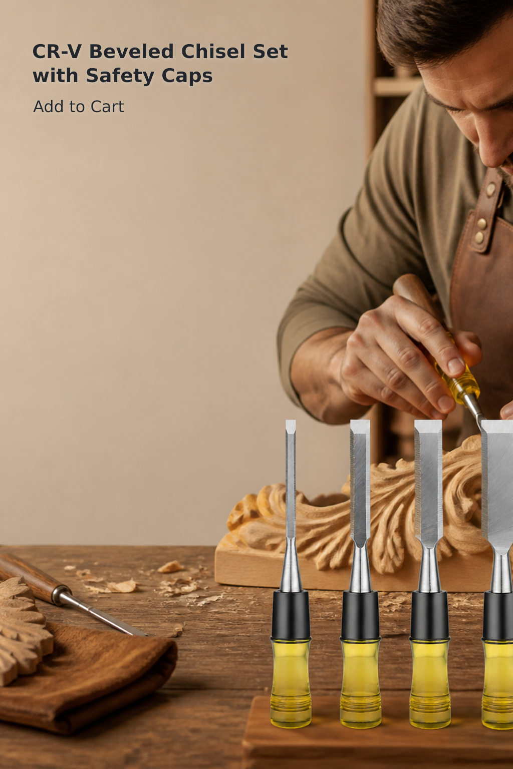 CR-V Steel Bevel-Edge Chisel Set with Safety Caps