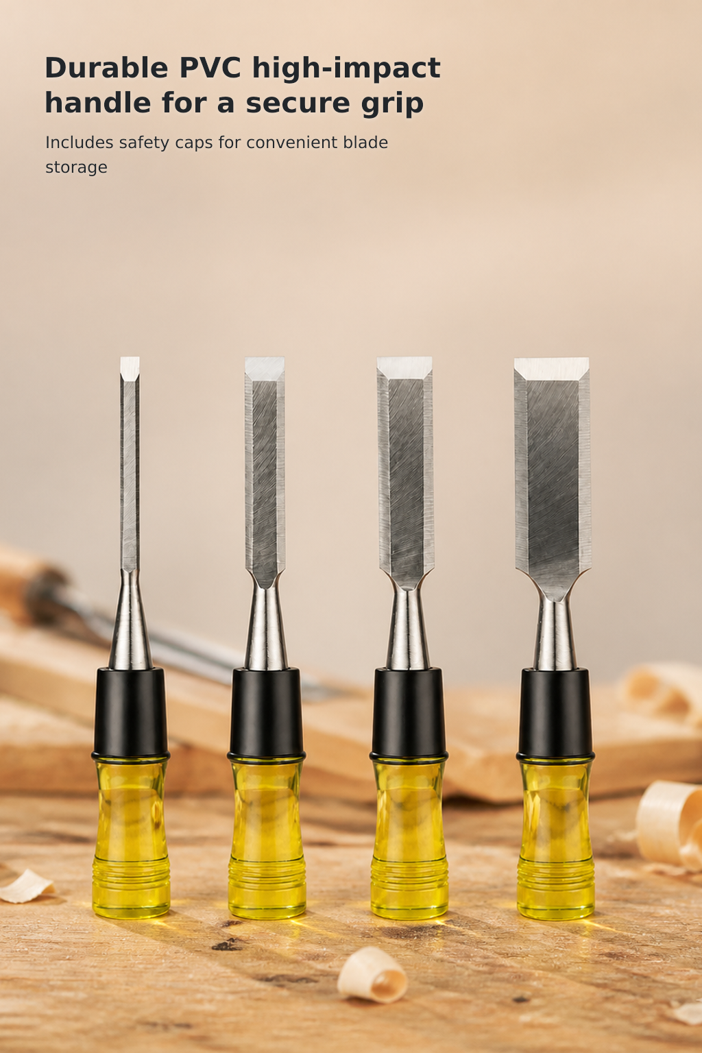 CR-V Steel Bevel-Edge Chisel Set with Safety Caps