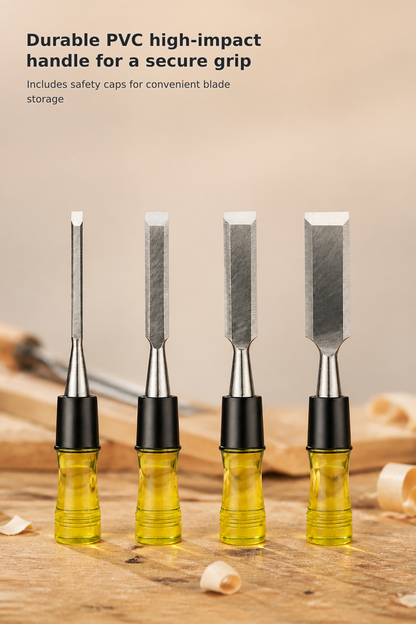CR-V Steel Bevel-Edge Chisel Set with Safety Caps